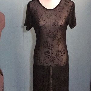 Sheer black lace maxi long knit dress